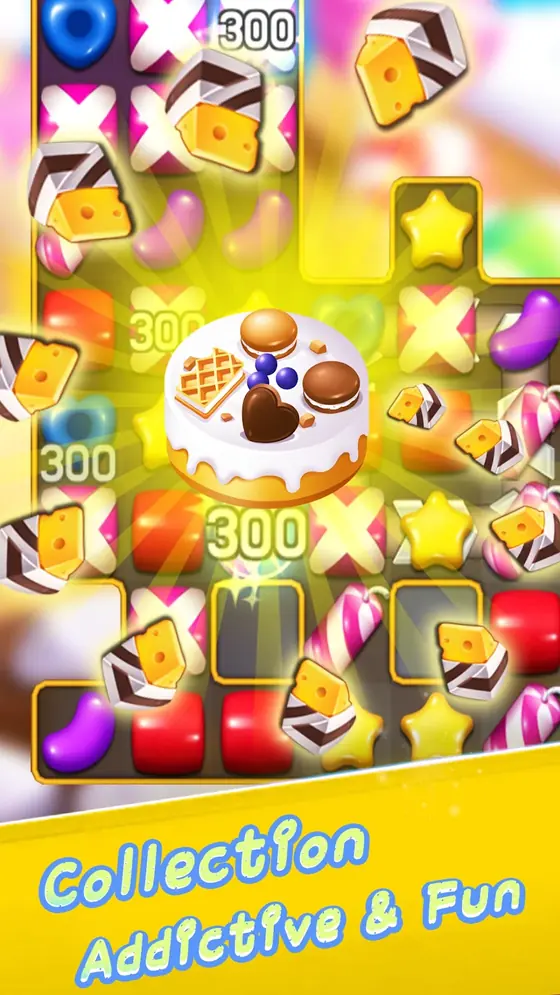 Sweet Candy Mania collection stage with a cake target resting in the middle of the board