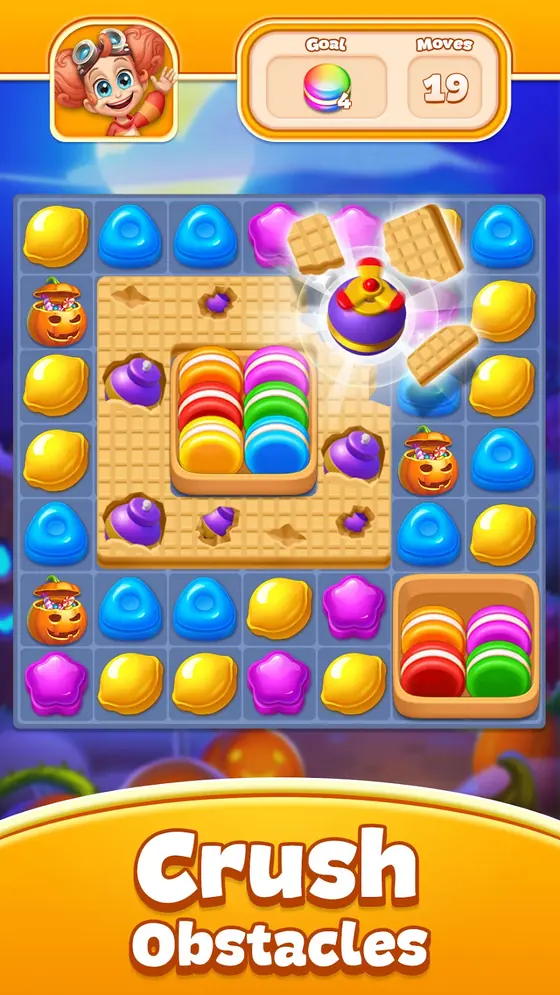Candy Pop Story board with a waffle tray covering buried macaron tiles and a goal counter above